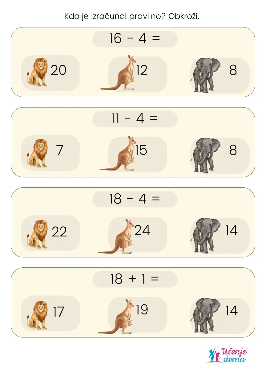 Sestevanje Odstevanje Do 20 Stran 10