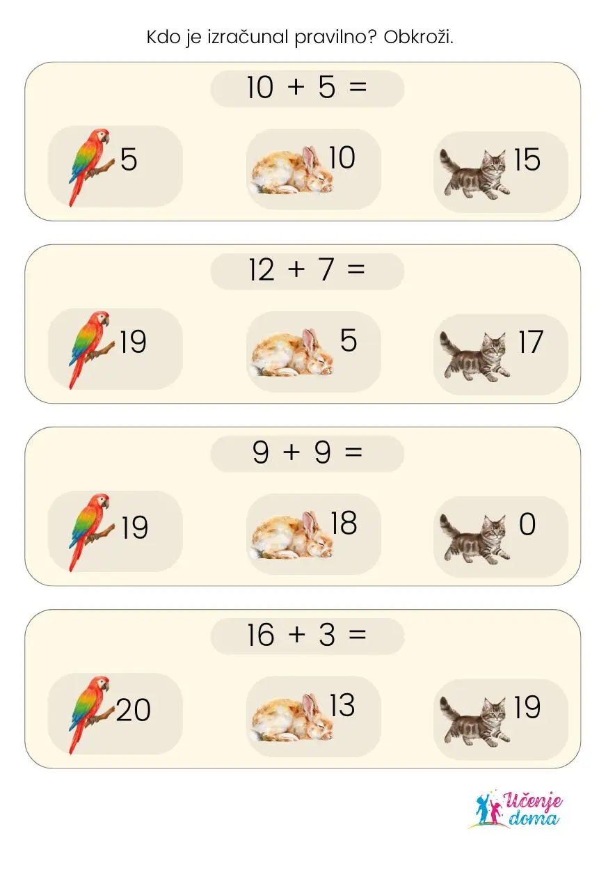 Sestevanje Odstevanje Do 20 Stran 3