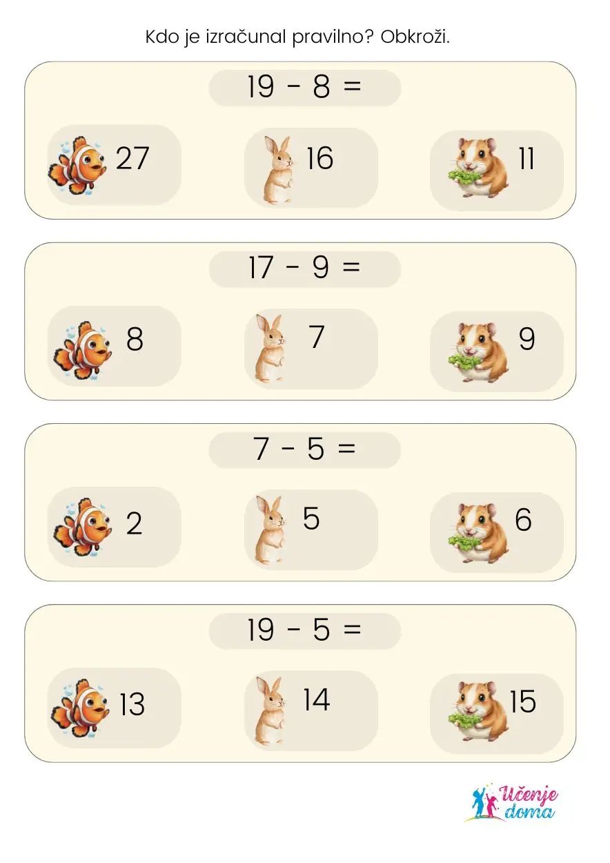 Sestevanje Odstevanje Do 20 Stran 6